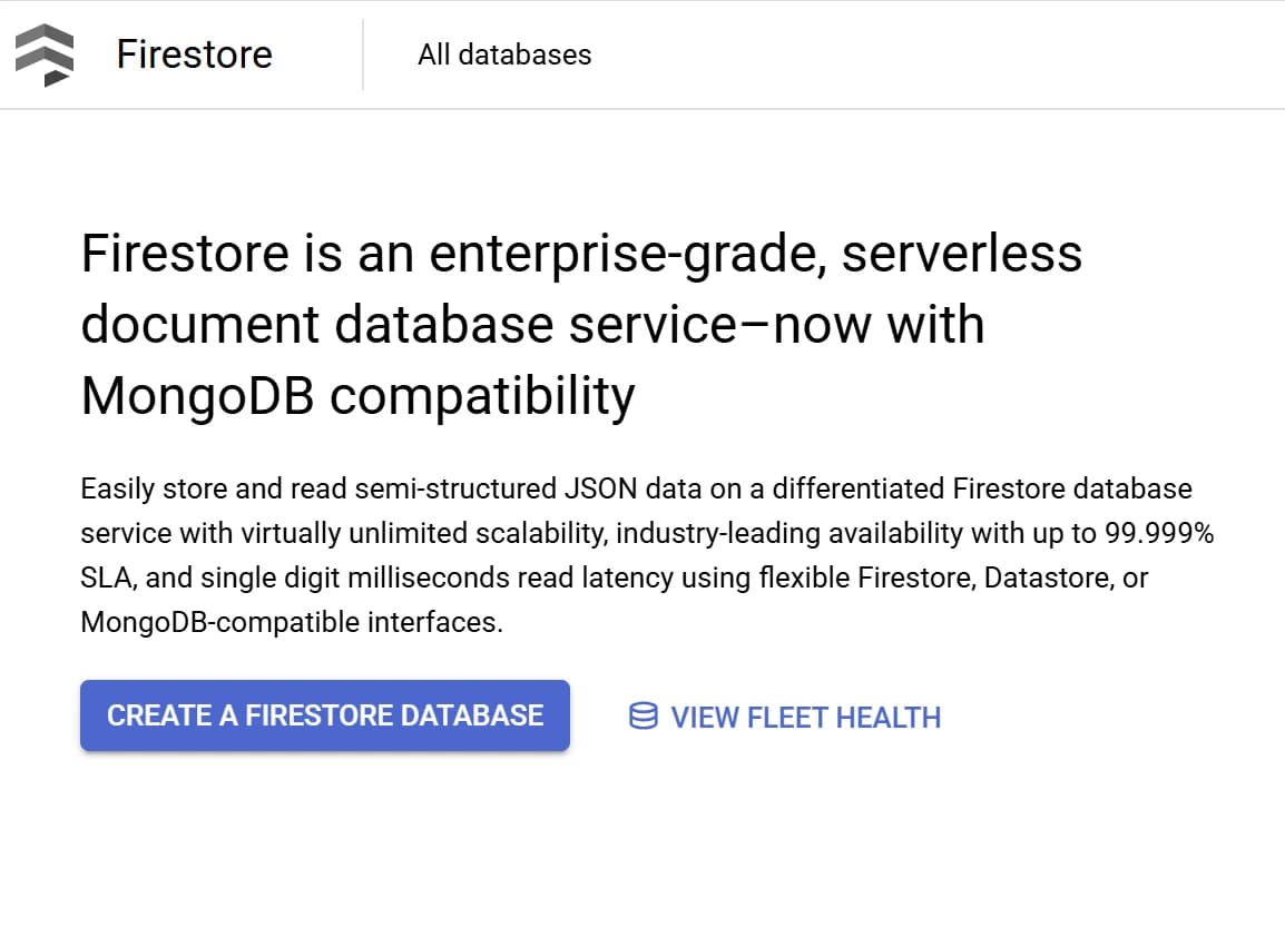 38.2 Create a Firestore database