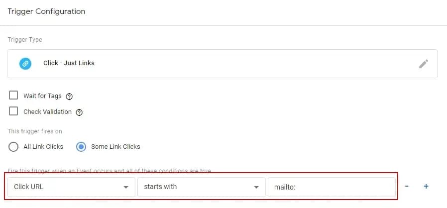 16.1.5 Trigger Click URL starts with mailto