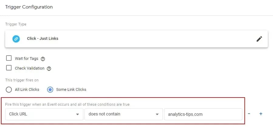 16.1.8 Trigger Click URL does not contain