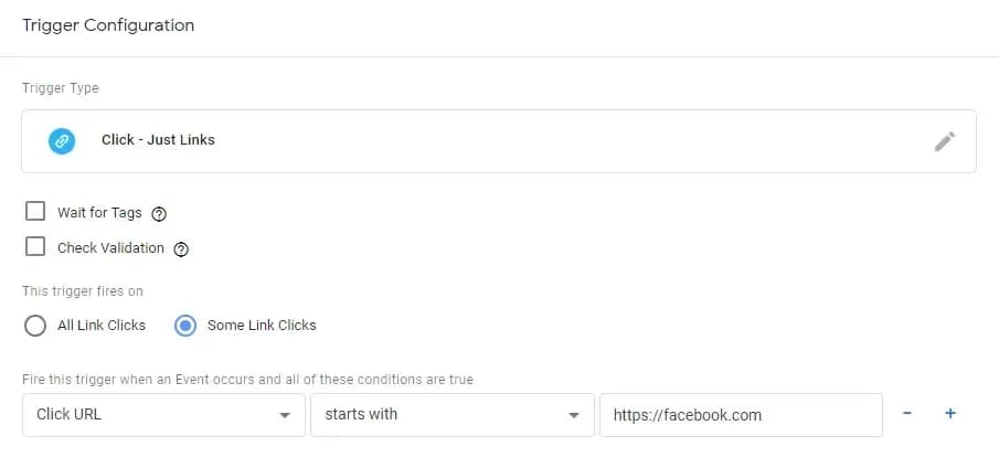 16.1.9 Trigger Click URL starts with facebook