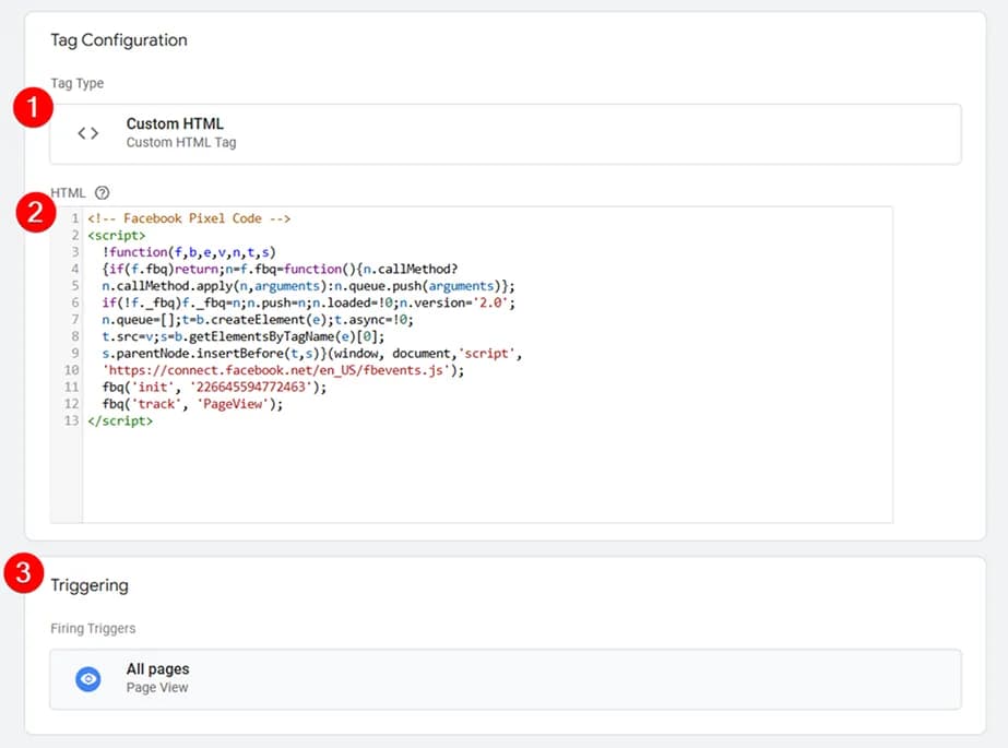 22.8 Tag configuration for installing Facebook Pixel using GTM