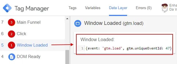 24.5 Data sent to the dataLayer on the Window Loaded page load event