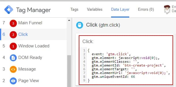 24.6 Data sent to the dataLayer on the element click event
