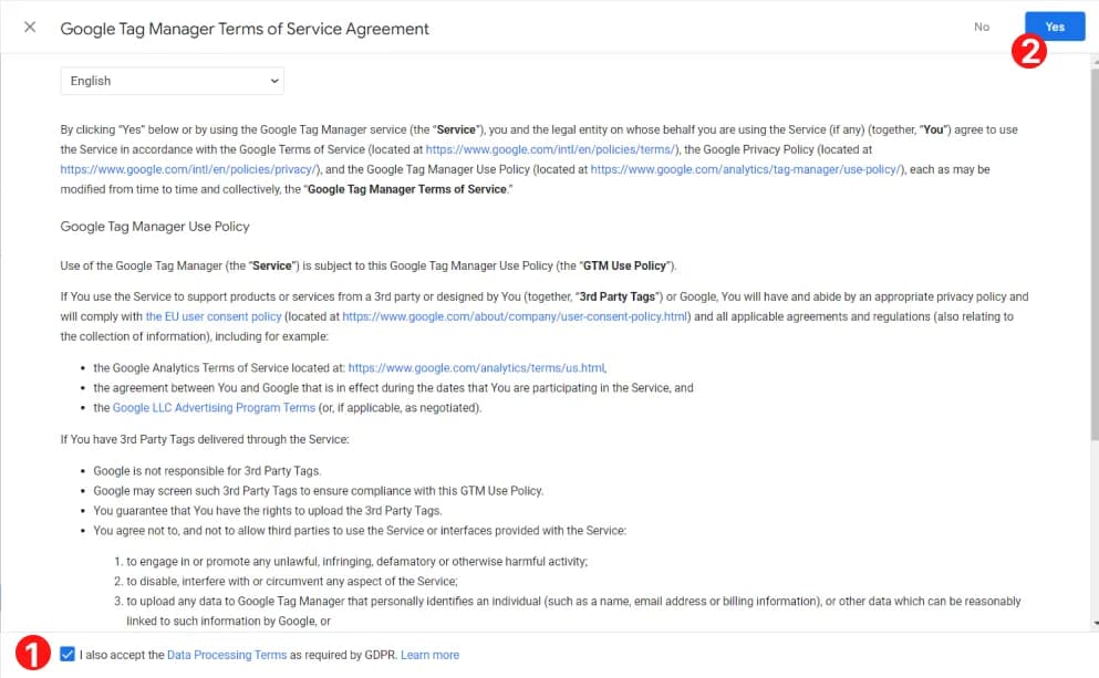 25.5 Agreement on the terms of use of Google Tag Manager