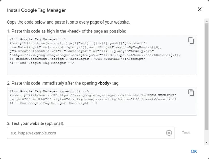 25.6 Installing the GTM code on the website