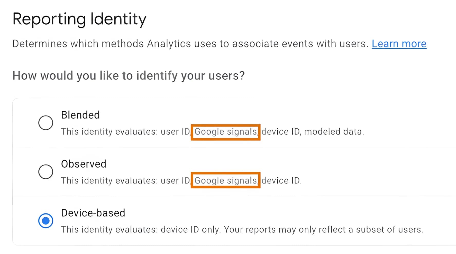 3.6 Google signals were removed from Reporting identity