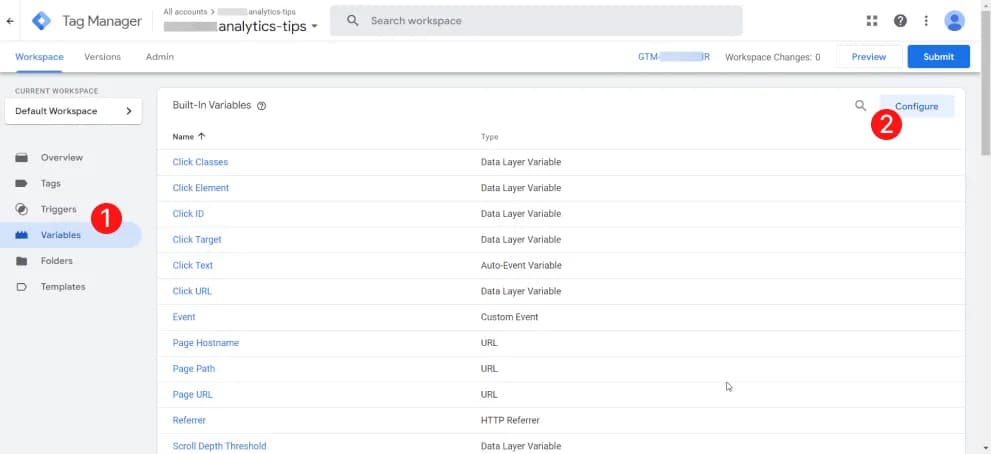 30.1 Built-in GTM variables of the Clicks type