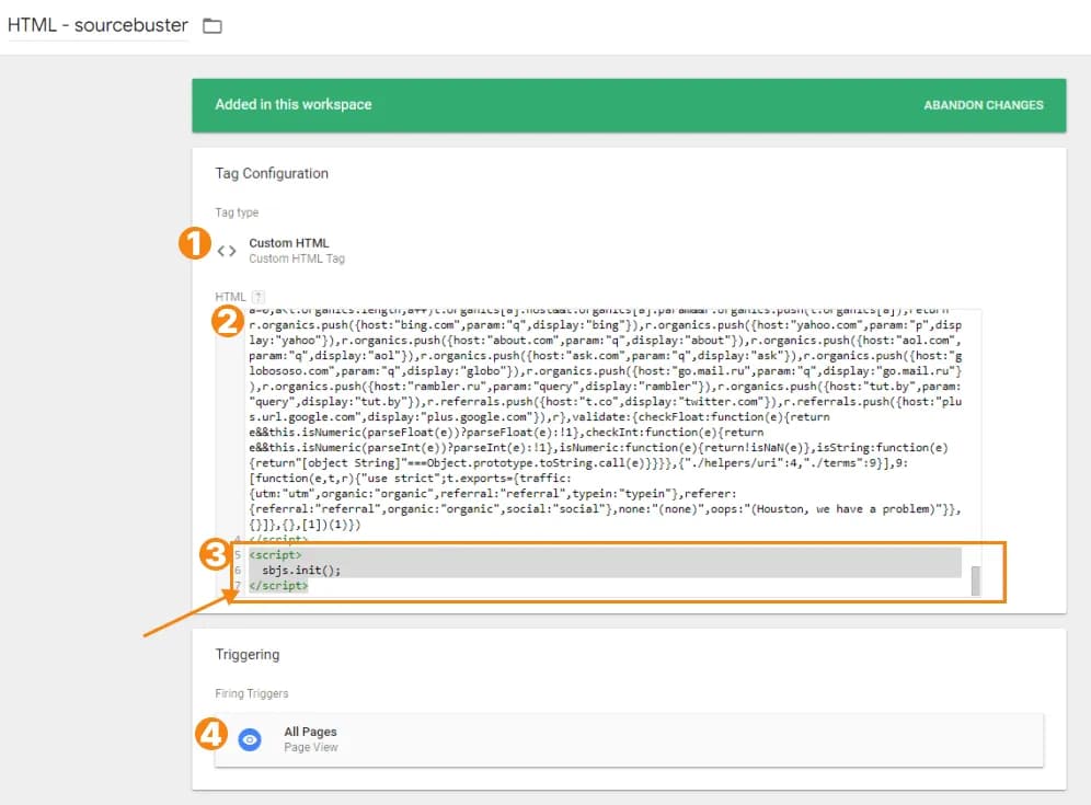 33.5 Adding the Sourcebuster library to the website using GTM